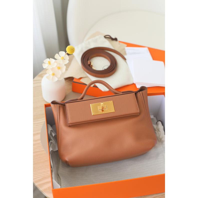 全新未使用 Hermes/爱马仕 2424mini 21 Z刻 s/ev皮 金棕色 金扣