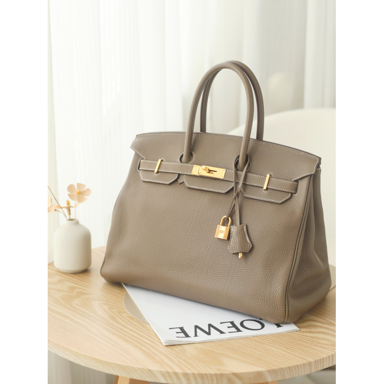 95新 Hermes/爱马仕 爱马仕Birkin35 框P刻 TOGO皮 大象灰 金扣