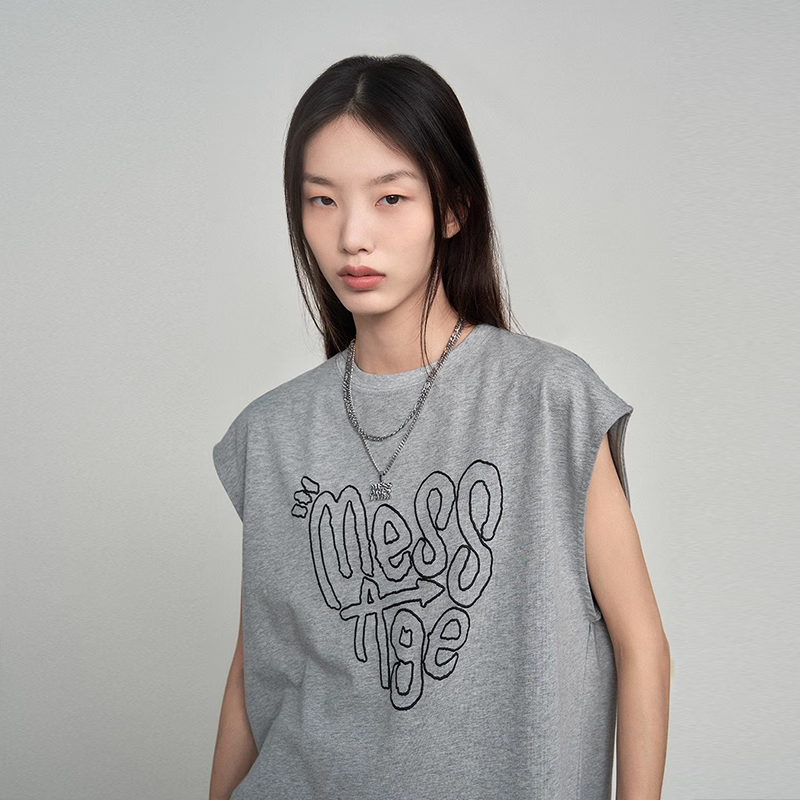 Mess Age Lab美式休闲无袖T恤背心男百搭街头宽松印花情侣装