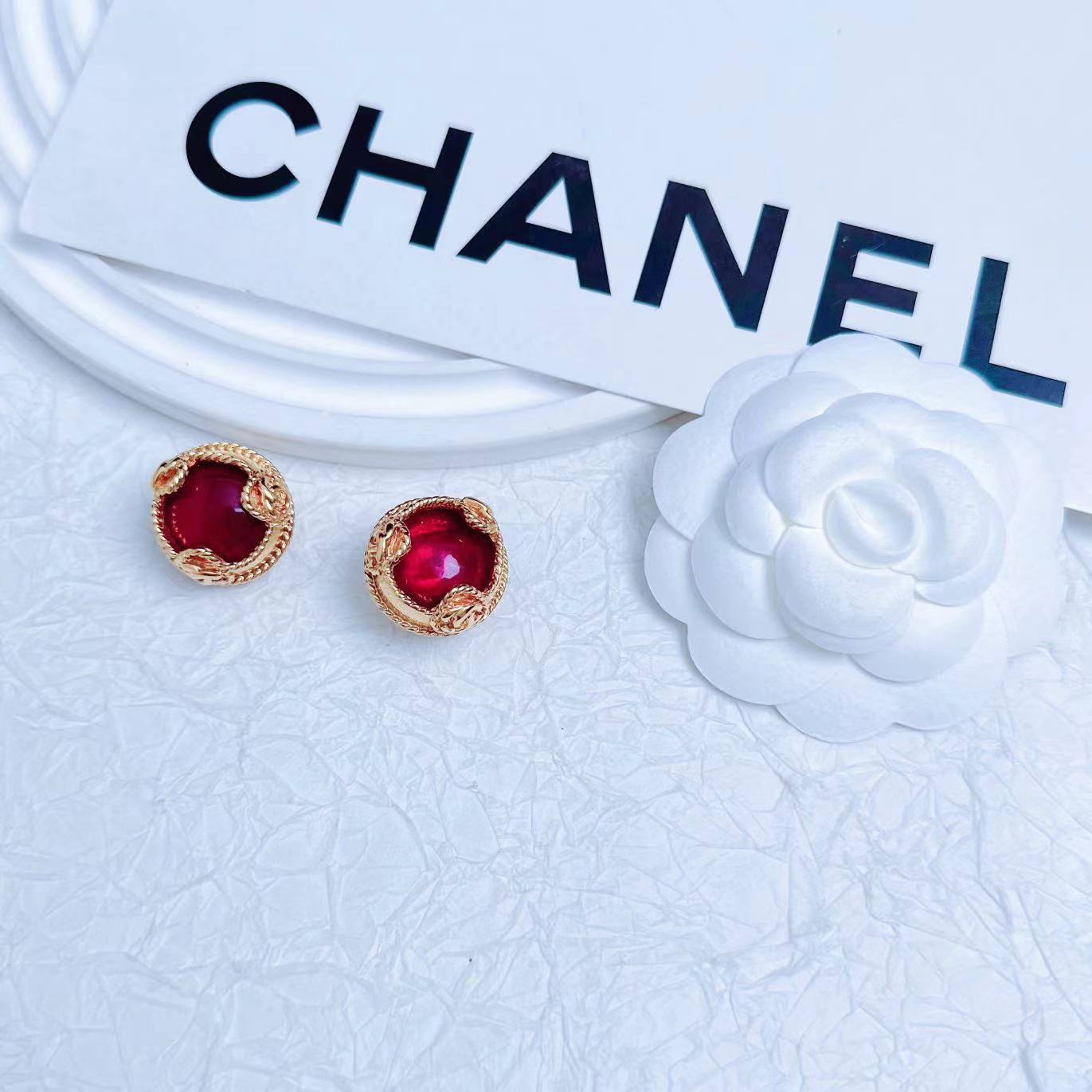 95新 Chanel/香奈儿 柚礼中古/香奈儿红琉璃耳夹LZ407969