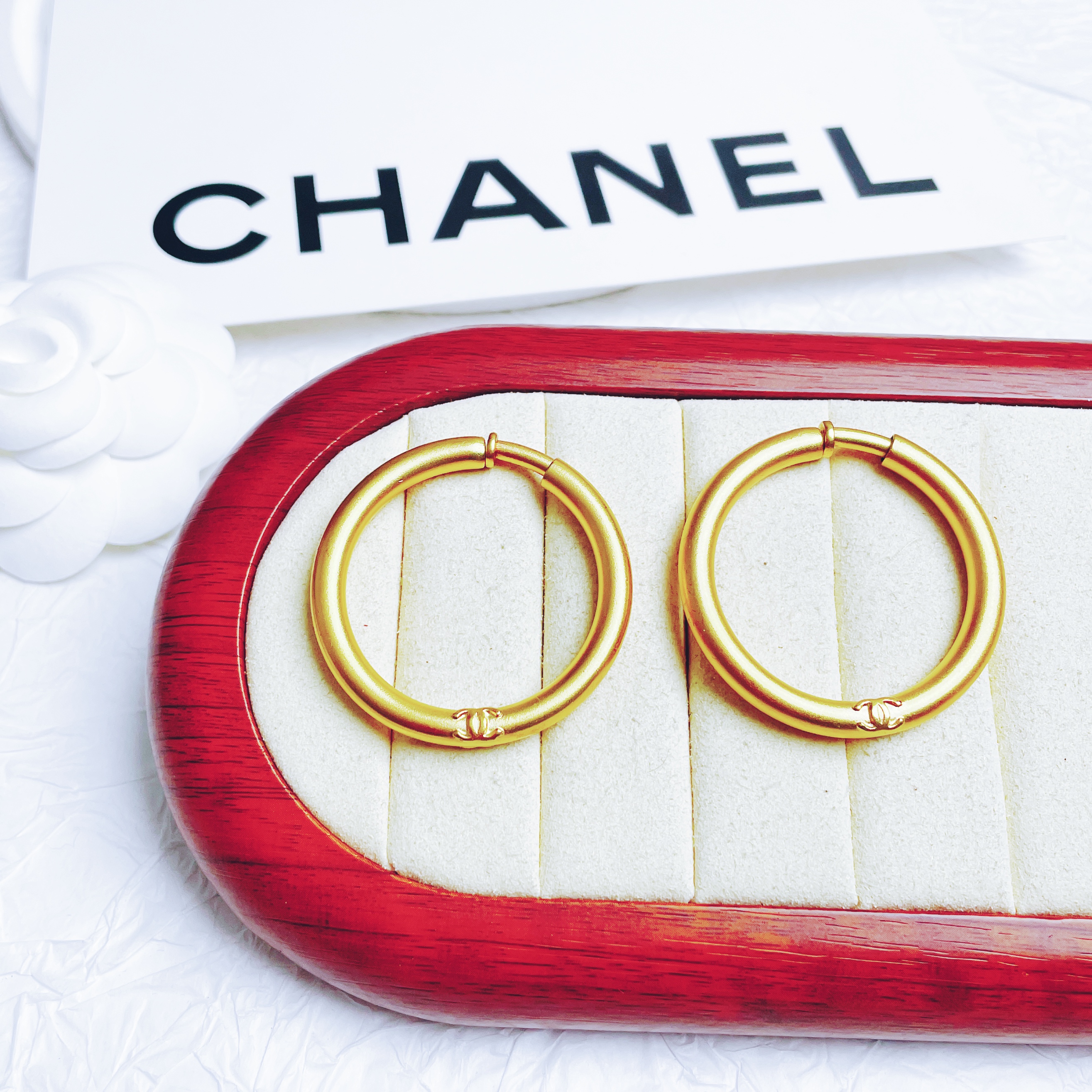 95新 Chanel/香奈儿 柚礼中古/香奈儿素金圆环耳夹lz507676