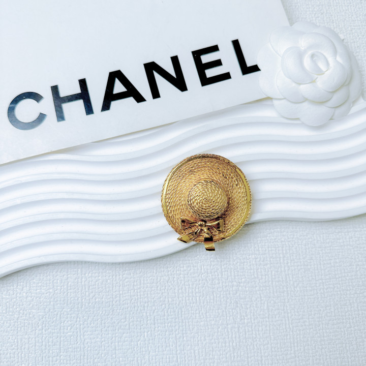 95新 Chanel/香奈儿 柚礼中古/香奈儿素金草帽胸针lz509043