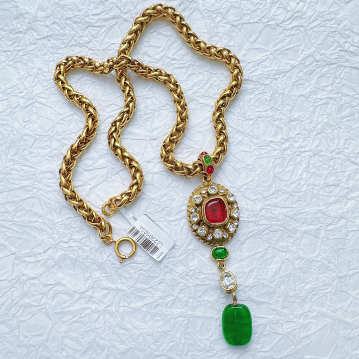 95新 Chanel/香奈儿 柚礼中古/香奈儿绿琉璃吊坠项链LZ2305036