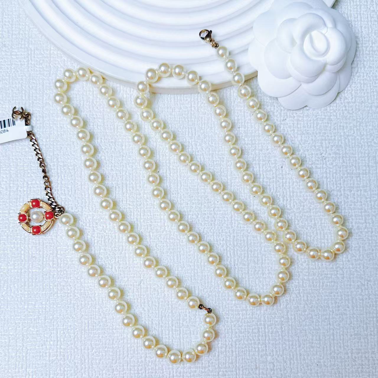 95新 Chanel/香奈儿 柚礼/香奈儿粉色圆环珍珠项链LZ408084