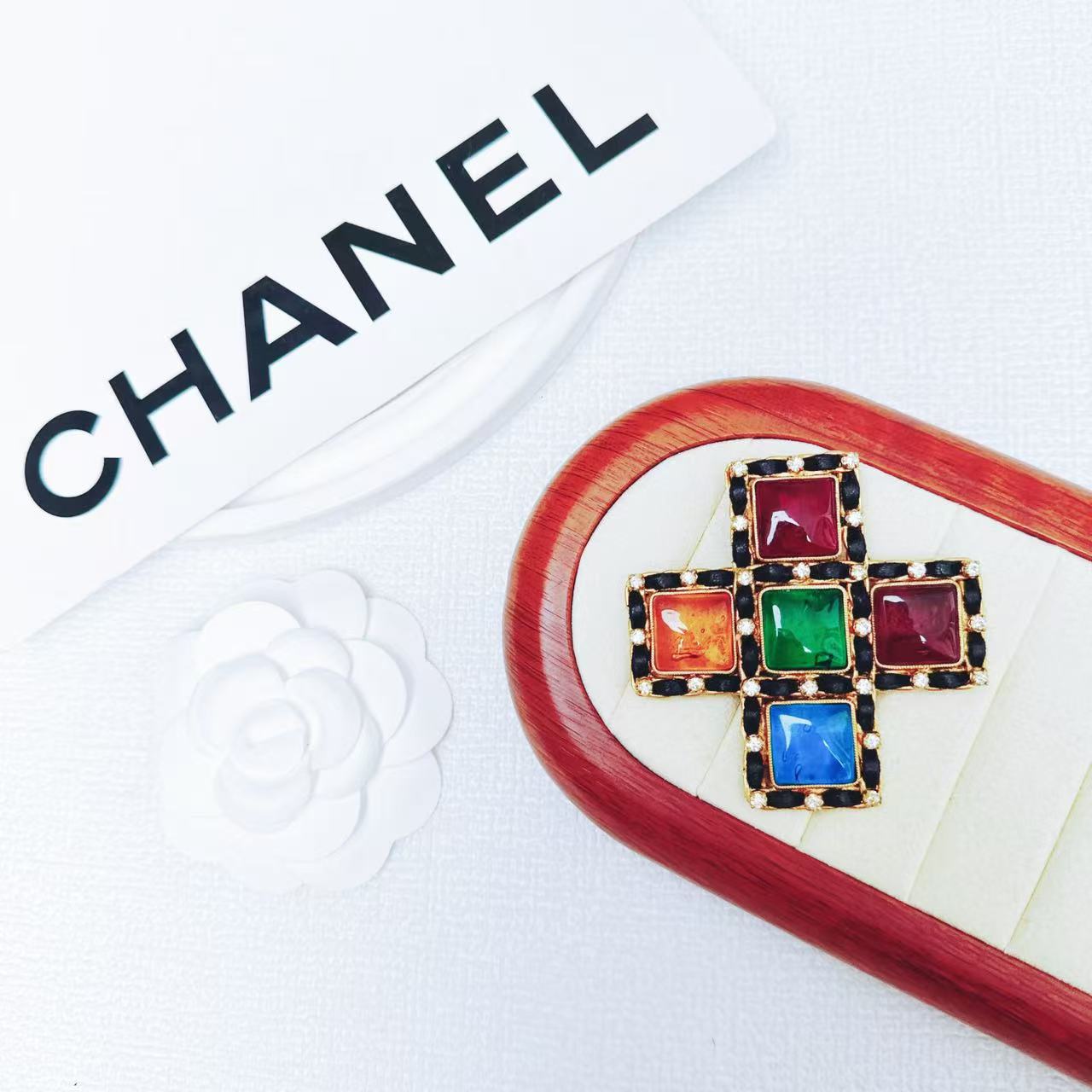 95新 Chanel/香奈儿 柚礼中古/香奈儿四色琉璃十字胸针lk410049
