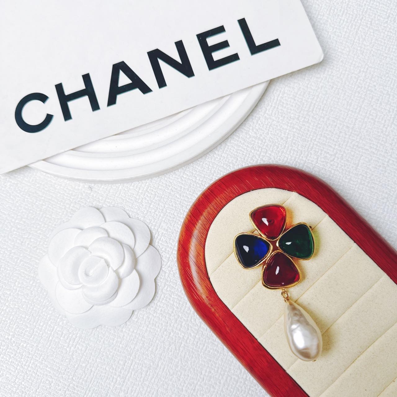 95新 Chanel/香奈儿 柚礼中古/香奈儿琉璃四叶草珍珠胸针le411021