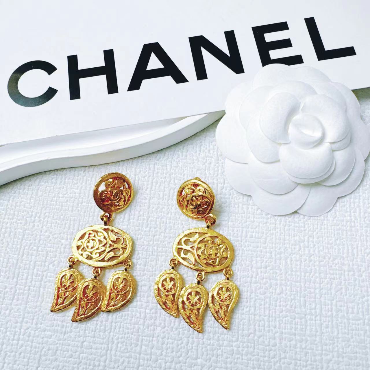 95新 Chanel/香奈儿 柚礼中古/香奈儿素金捕梦网耳夹LZ501174