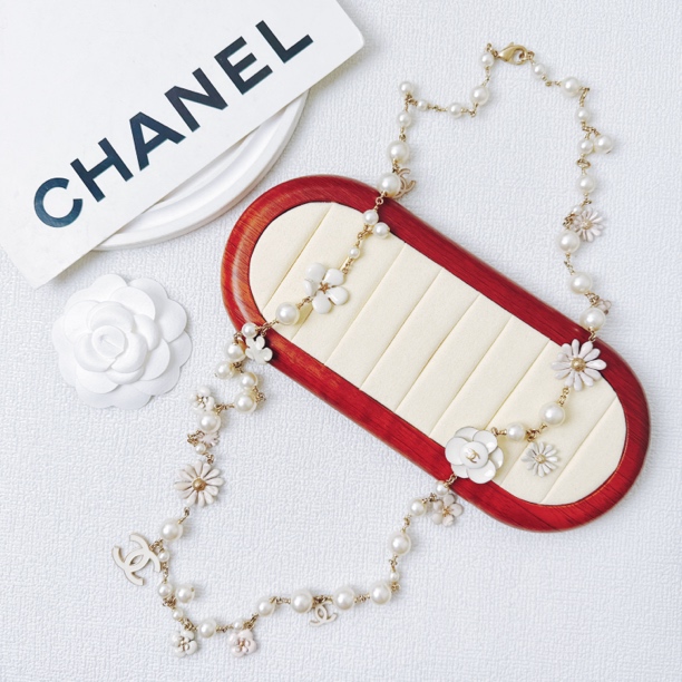 95新 Chanel/香奈儿 柚礼中古/香奈儿珐琅花珍珠项链LZ410508
