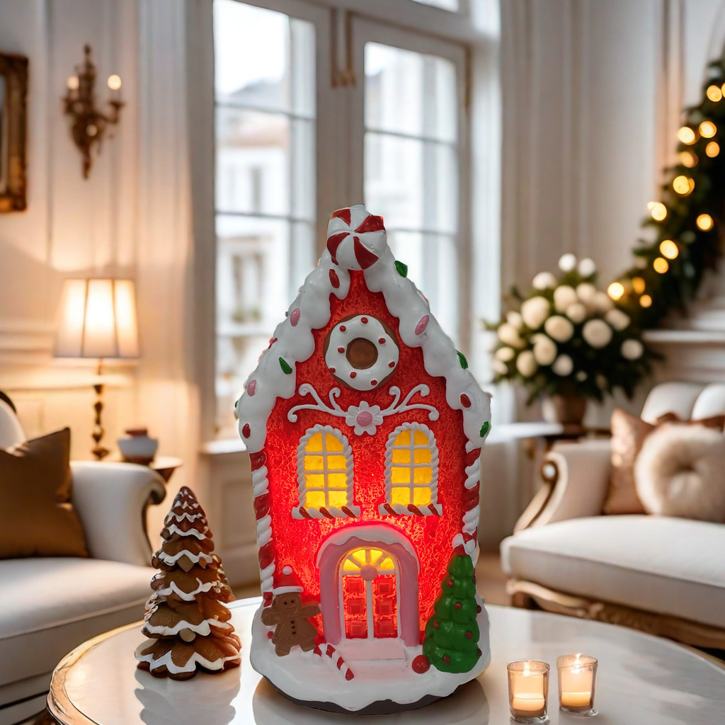 LED圣诞节创意小房子景观装饰发光树脂摆件礼物玄关客厅圣诞可爱