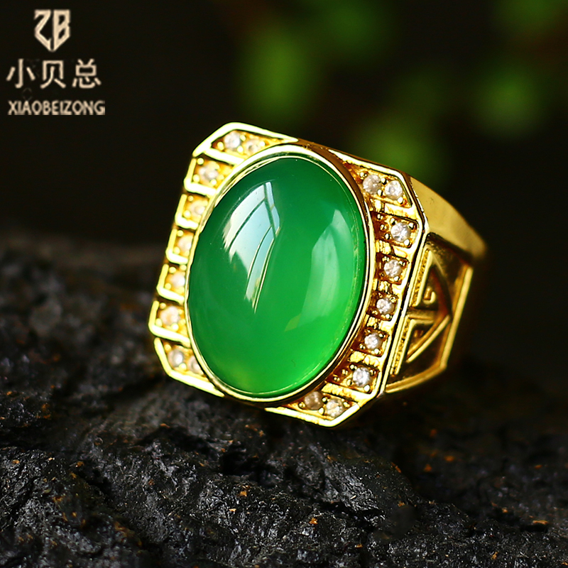 经典气质男士绿玉髓蛋面大方戒【附证书】【贝总专享】JSA34243百搭