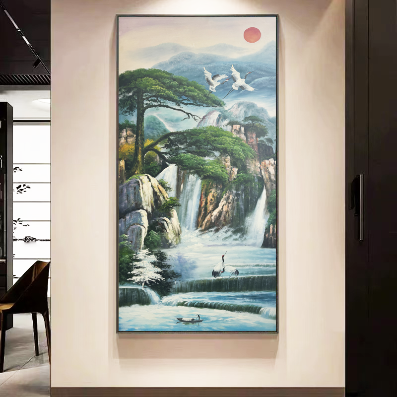 《日出东方》玄关装饰画背景墙肌理手工油画简约纯手绘国画新中式