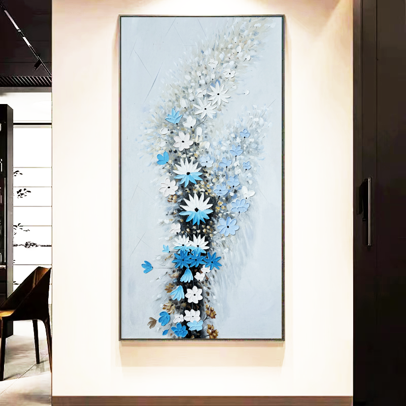 《一路花开》现代玄关装饰画背景墙肌理手工油画轻奢雅致挂画