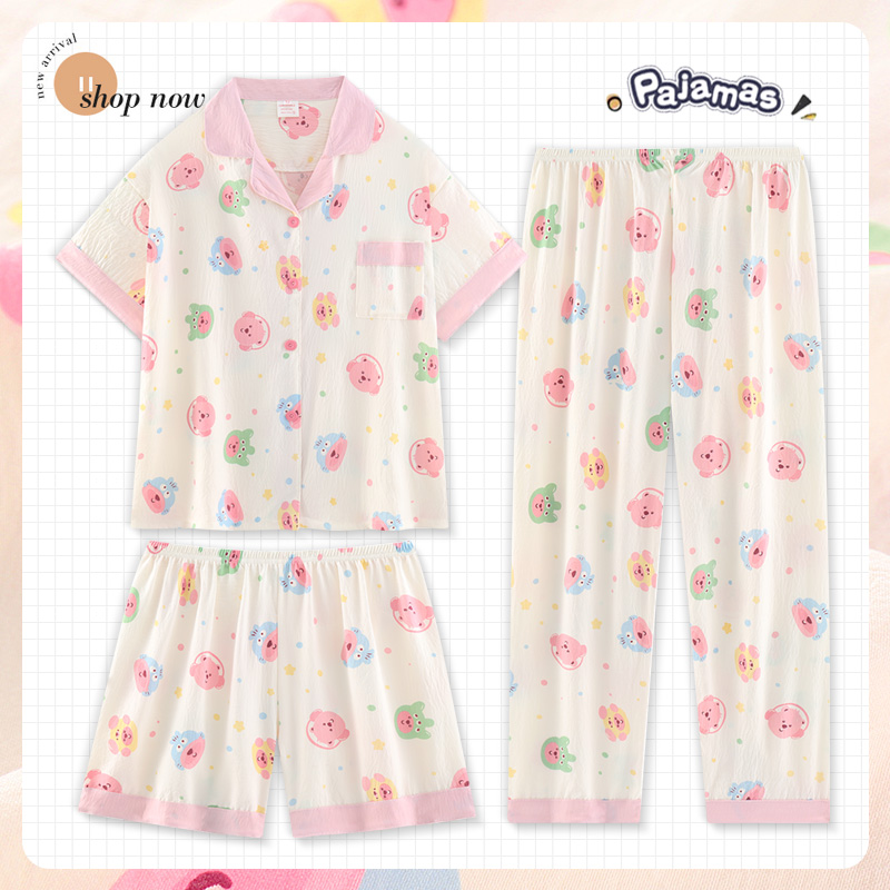 『波点露比』三件套韩版ins睡衣女夏款短袖甜美学生卡通宽松家居服