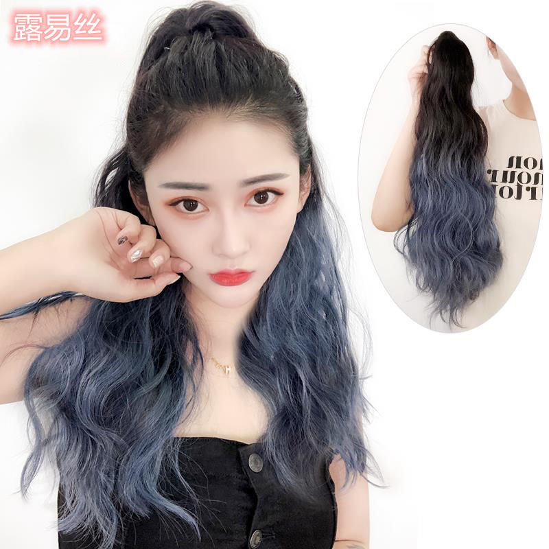 马尾假发女抓夹式渐变大波浪羊毛卷时尚自然假发马尾网红水波纹