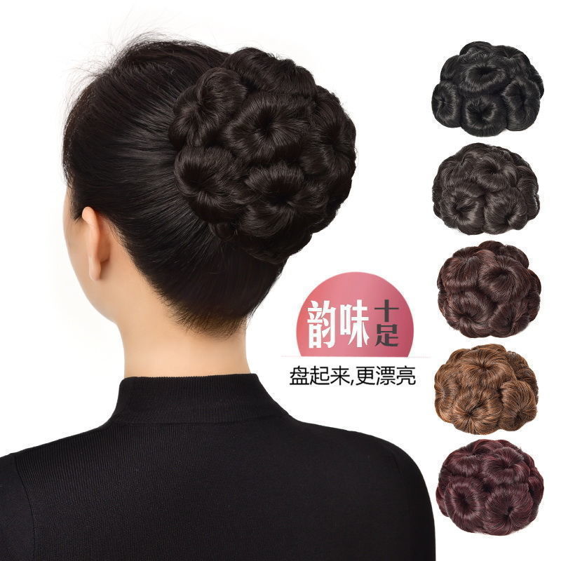 九朵花抓夹女生盘发丸子头花苞头花真发盘发假发圈圈盘发气质短发