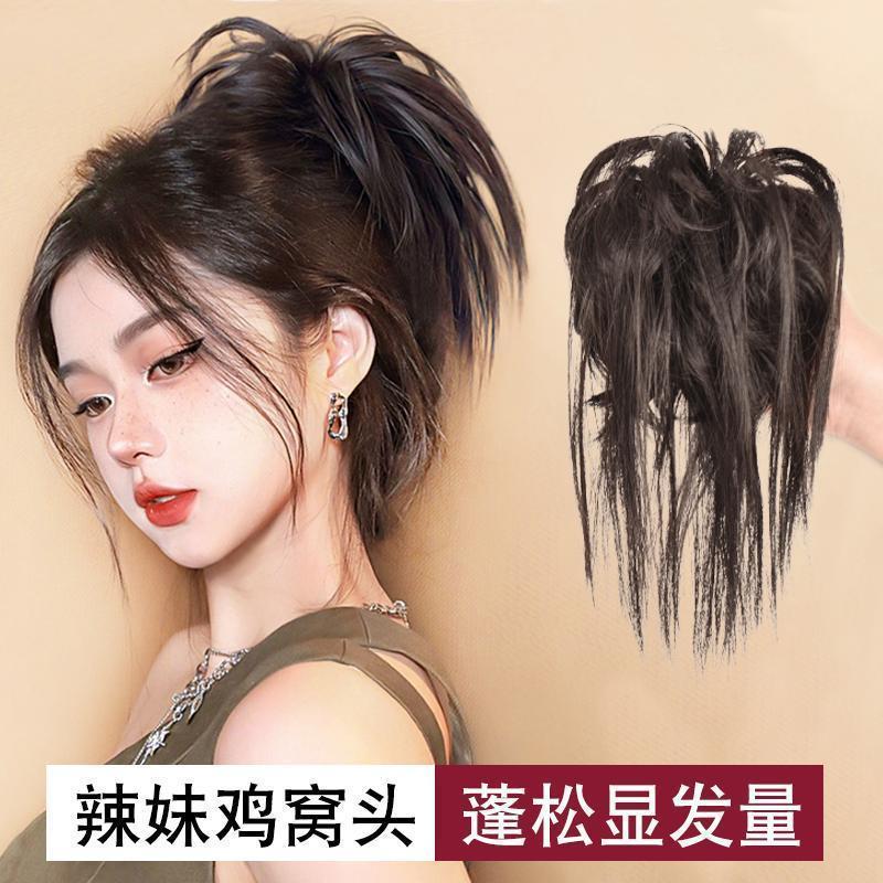 鸡窝丸子头抓夹2023新款网红辣妹仿真发头饰发包懒人蓬松盘发神器