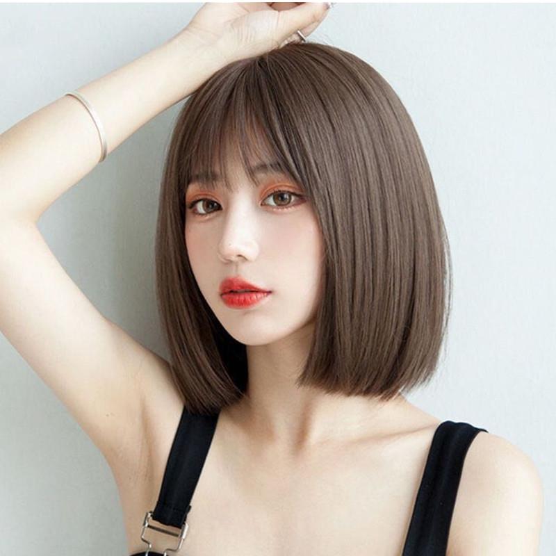 挂耳染短直发头假发套女全头逼真头套式少女直发cos假发套造型