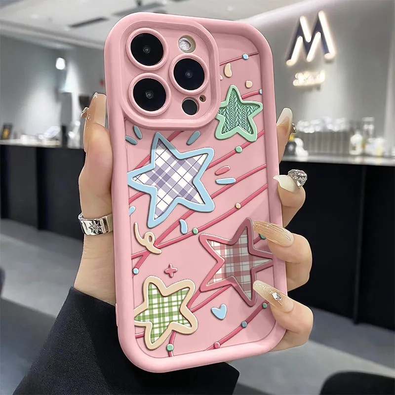 全包五彩星星适用苹果15手机壳iphone14promax软壳13/11硅胶7/8/x