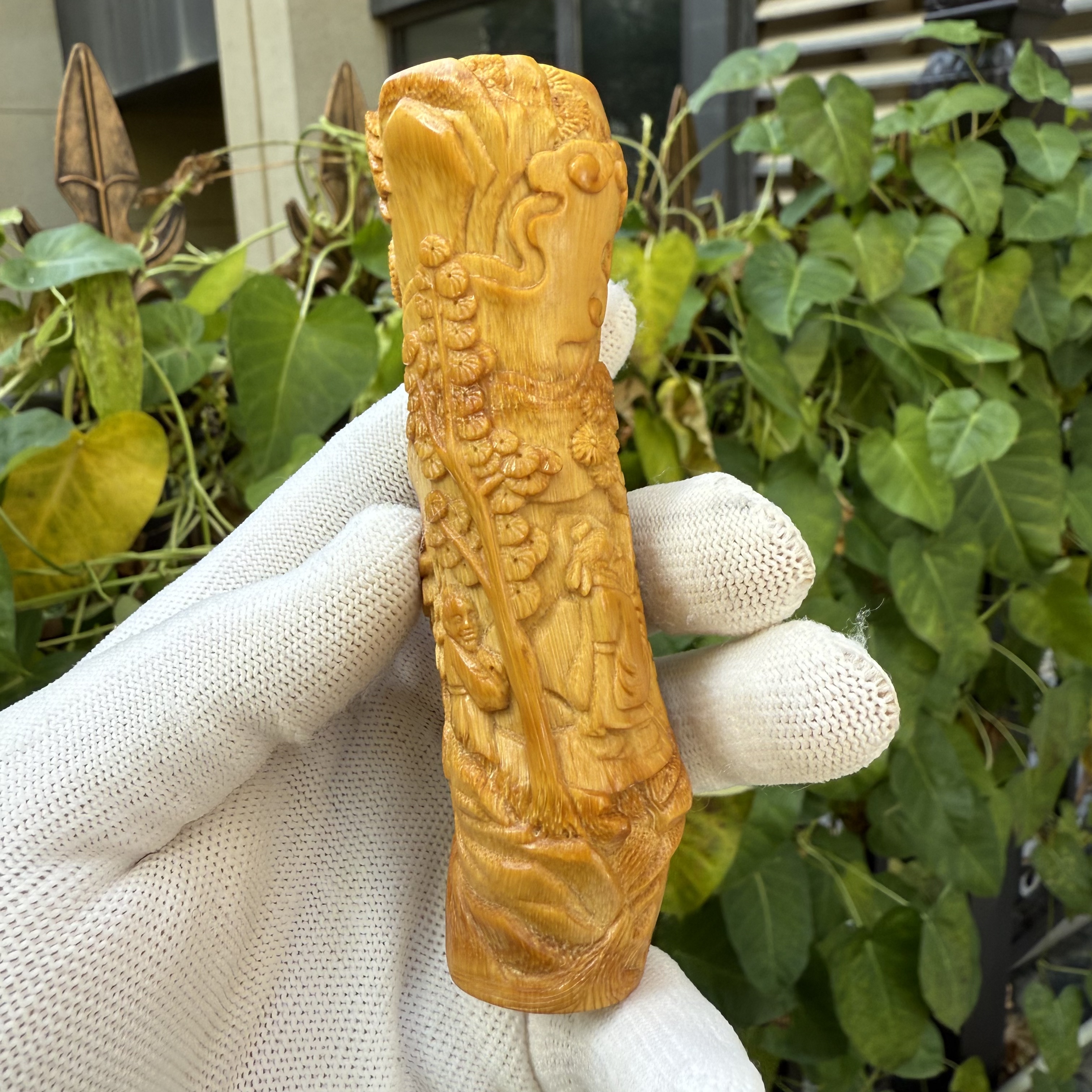 (深山访友）纯手工雕刻实心玉竹手把件竹雕文玩收藏竹子竹制品竹根