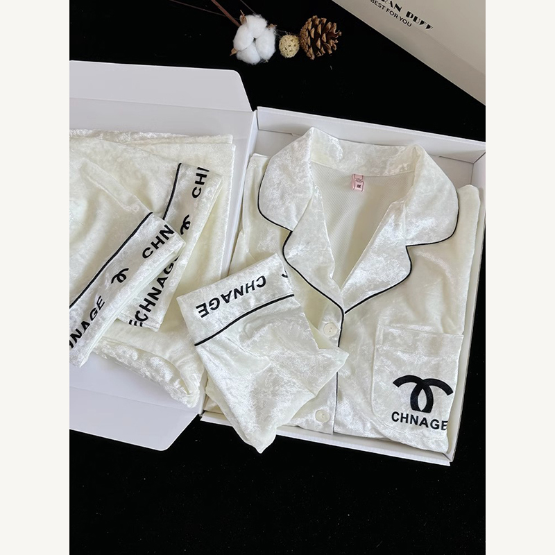 金丝绒睡衣女士秋冬季网红长袖长裤小香风高级感保暖家居服两件套