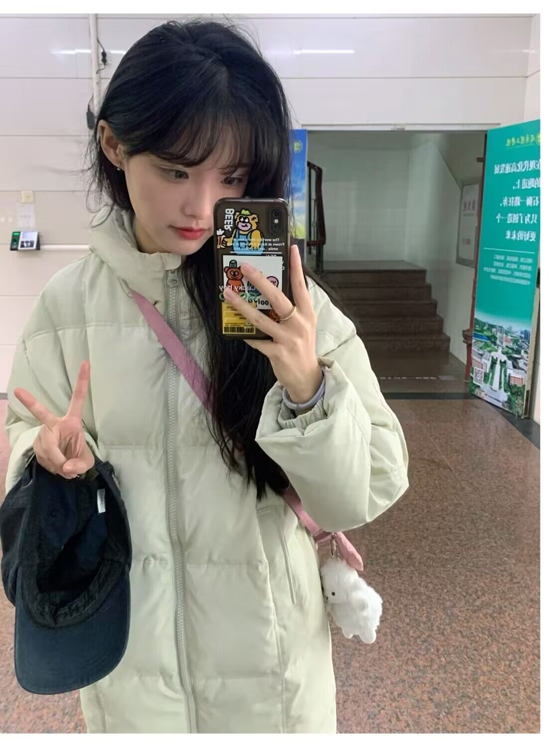 波司豋超好看抹茶绿中长款羽绒服衣棉服女生小个子穿搭保暖加厚外