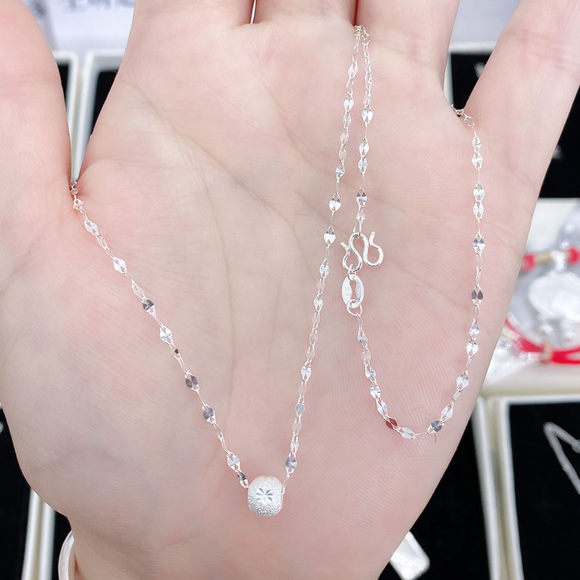 坠链均足银 足银999.9片片转运珠项链 闪闪发光 时来运转