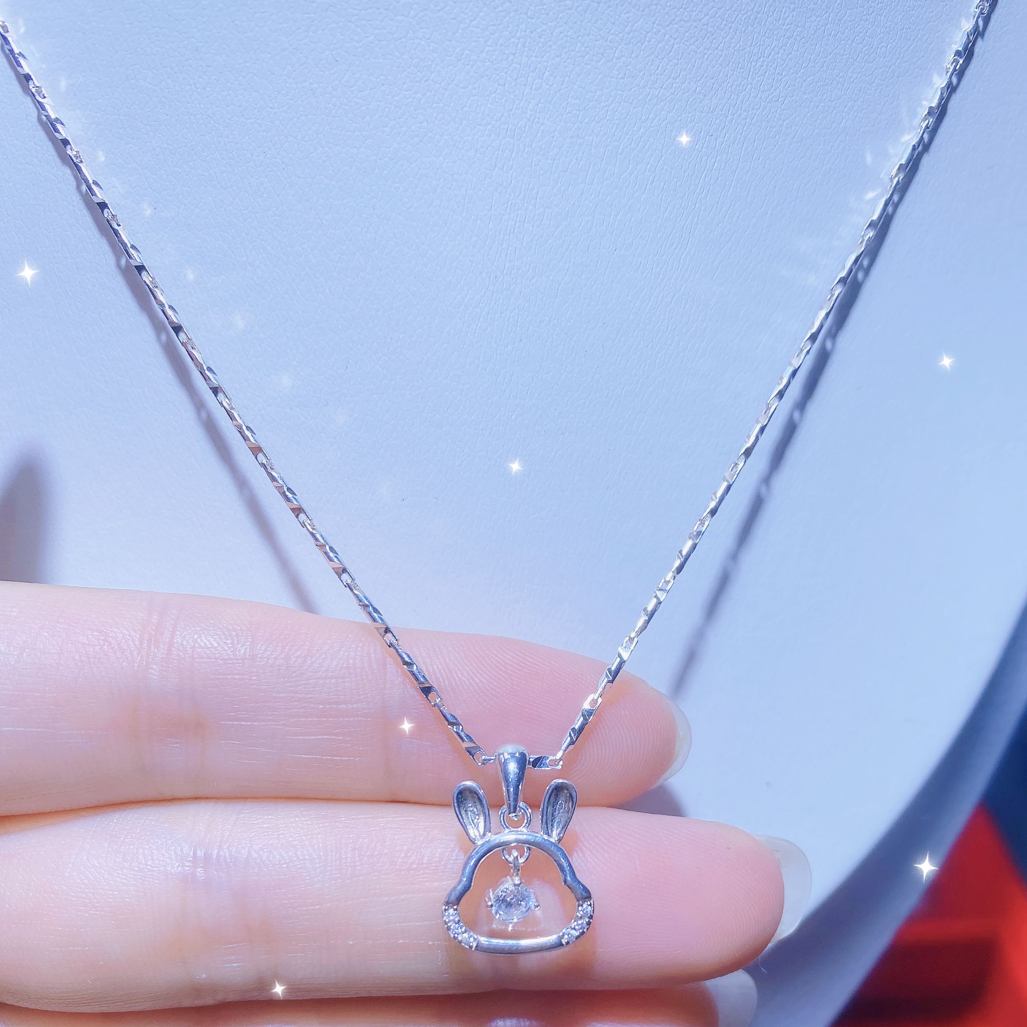 坠链均足银合成锆石 足银999项链 足银吊坠 时尚百搭镶嵌简约项链