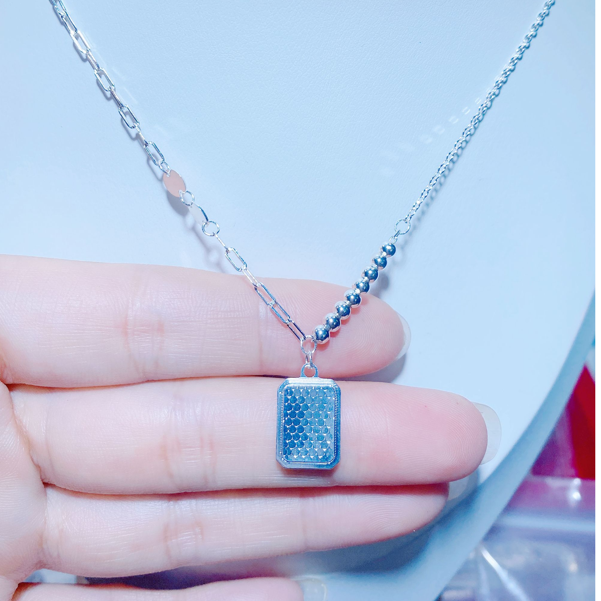 坠链均足银 大福锁加9克银珠子