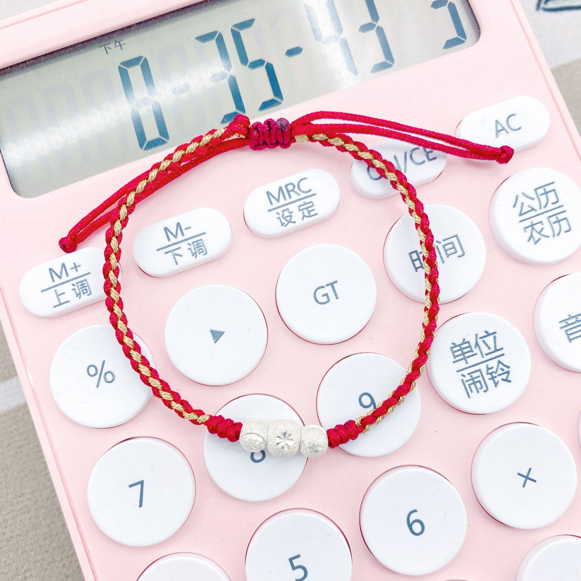 足银布艺手链 足银990转运珠手链 手工编织时来运转红红火火手链