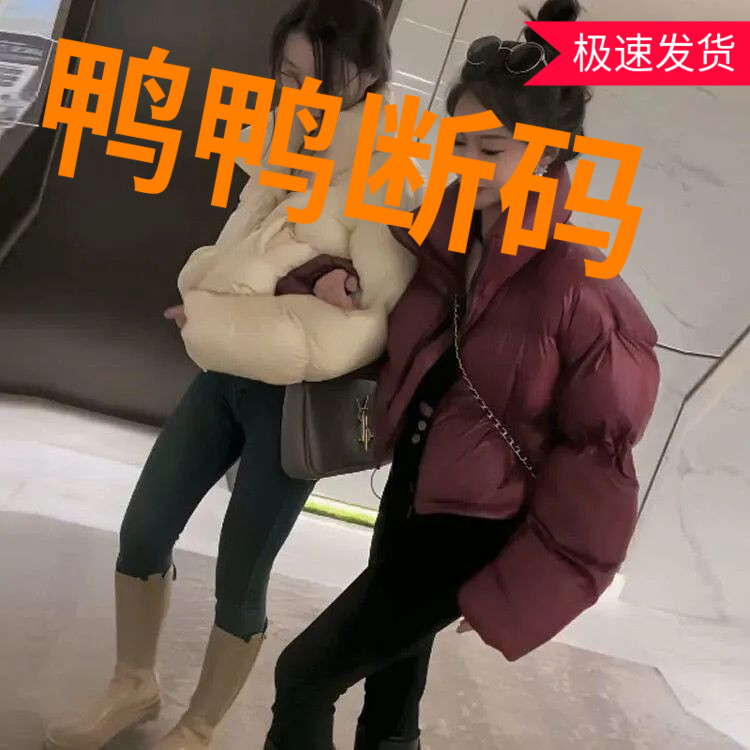 鸭鸭反季新款2023羽绒服女短款外套韩版加厚小个子立领时尚洋气面