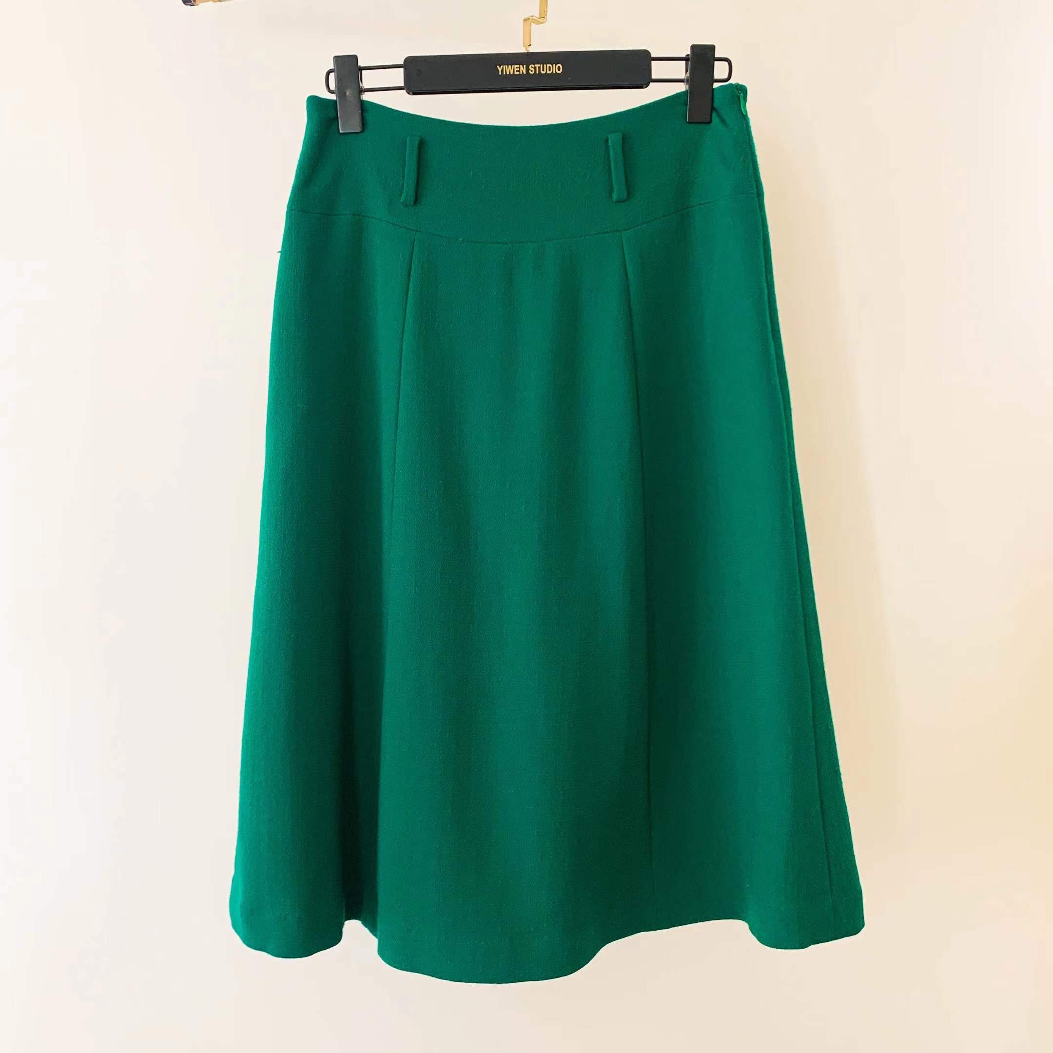 yiwen studio设计师原创羊毛A型六片半裙简约纯色秋冬高腰裙