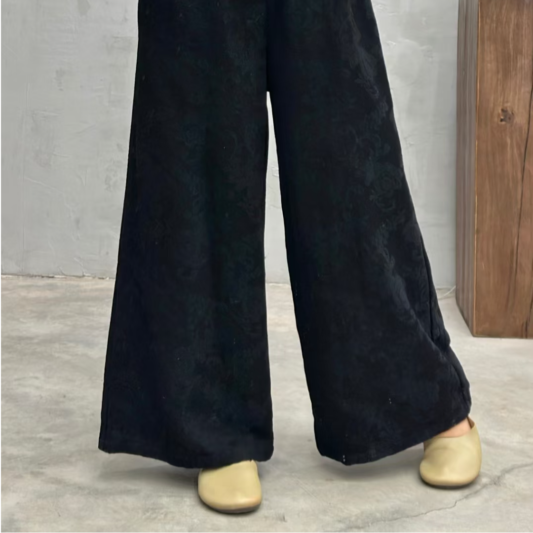 【加绒款】冬季复古老布提花可调节松紧休闲裤阔腿裤