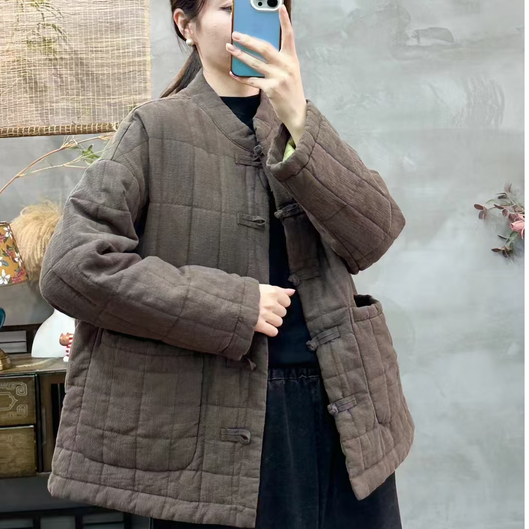 【念初】国风亚麻纯色加棉外套