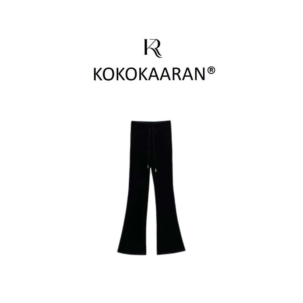 kokokaaran/可可咔伦’丝绒微喇裤‘简约气质纯色松紧腰长裤SH24737