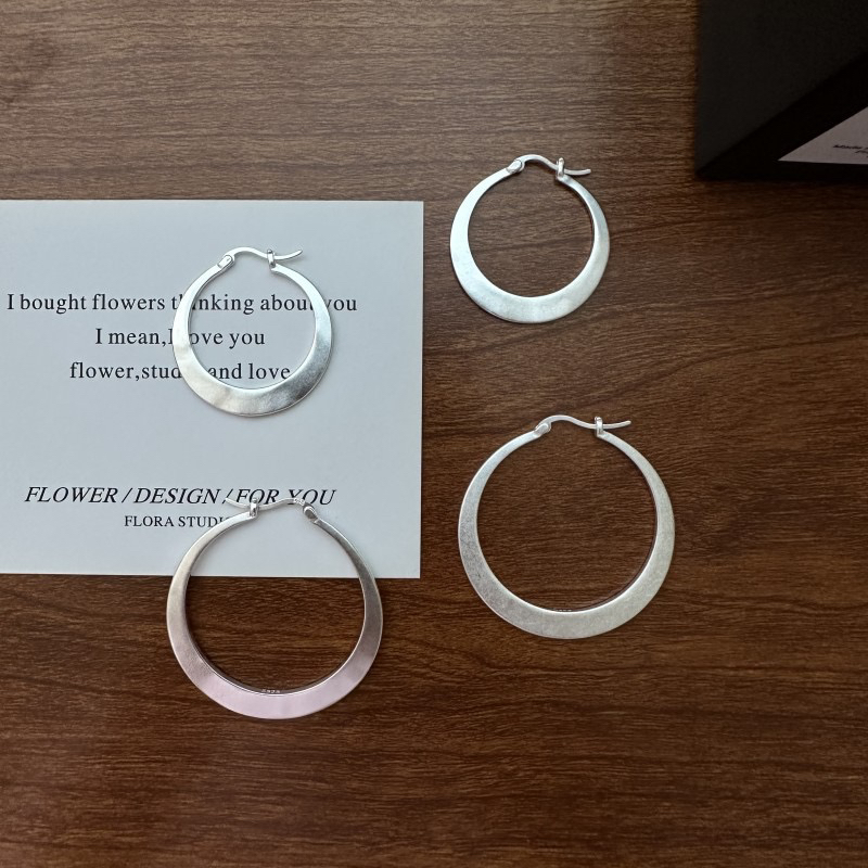 925银耳饰 雅丹小众大圈冷淡简约个性时尚磨砂耳圈-手工素圈0559