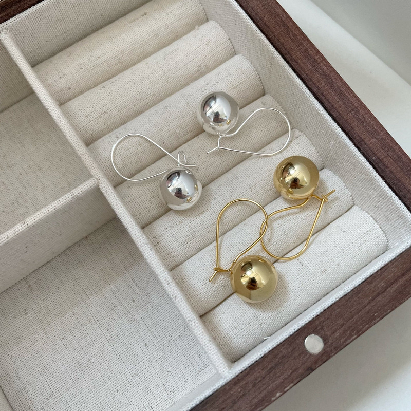 925银耳饰 雅丹风基础款时尚简约轻奢耳环-光面大圆球耳挂0871