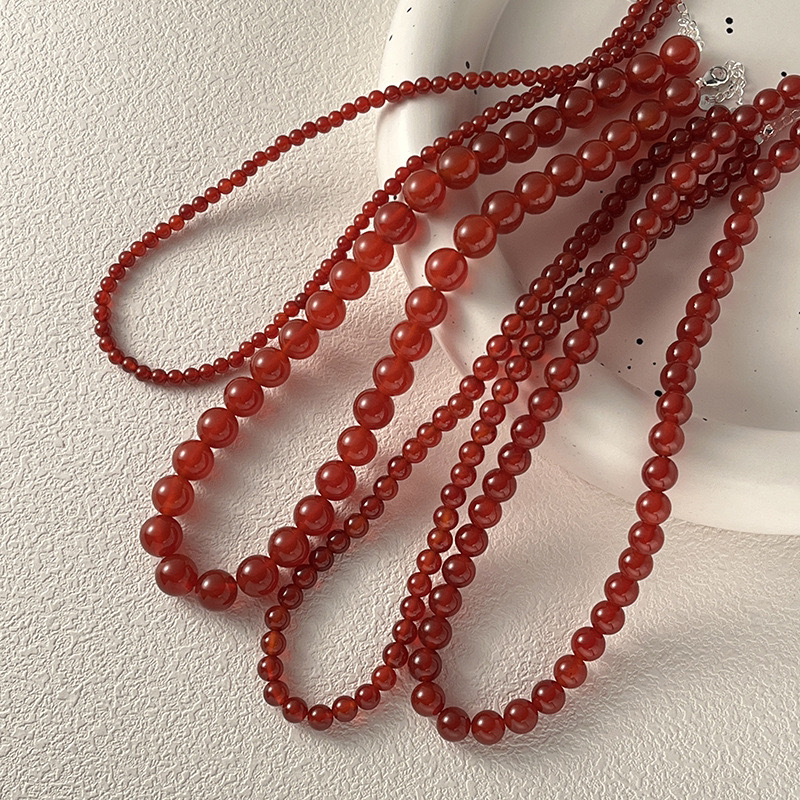 链子925银树脂 博主时尚轻奢锁骨链Forever同款-红瑙瑙项链女款