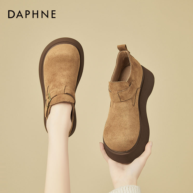 达芙妮复古厚底勃肯鞋女2025冬季加绒休闲百搭一脚蹬博肯鞋短靴子
