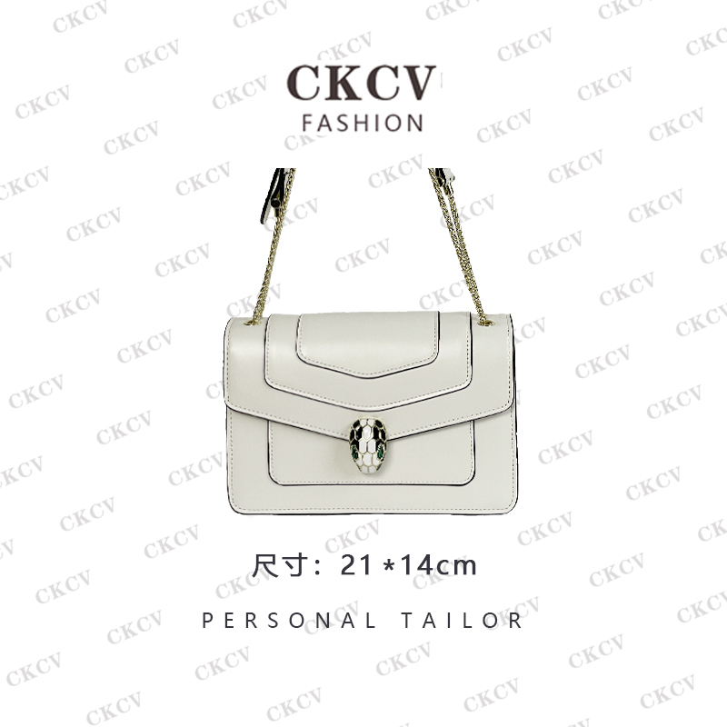 【经典款蛇头链条单肩包】手工真皮包 白色 A11