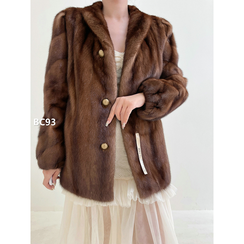 【BC93】S码 冷茶棕全抽水貂大衣外套（肩39胸100衣70袖58）