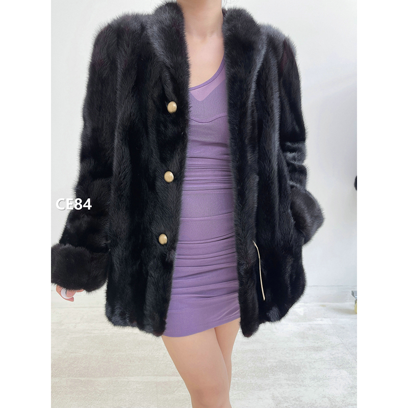 【CE84】S码 红黑色逆毛水貂大衣外套（肩42胸100衣71袖63）