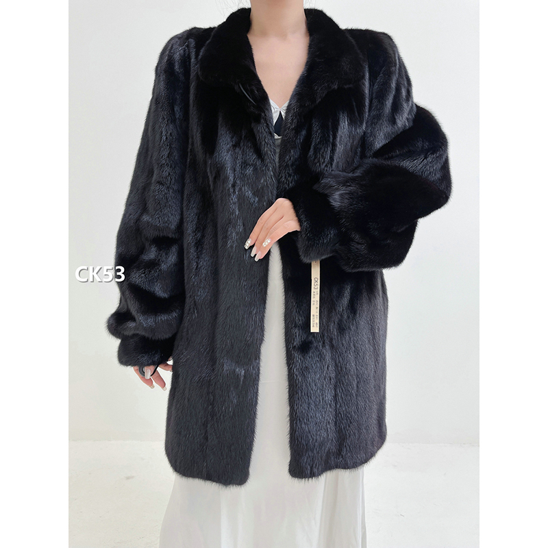 【CK53】L码 本黑色全抽水貂大衣外套（肩42胸110衣81袖60）