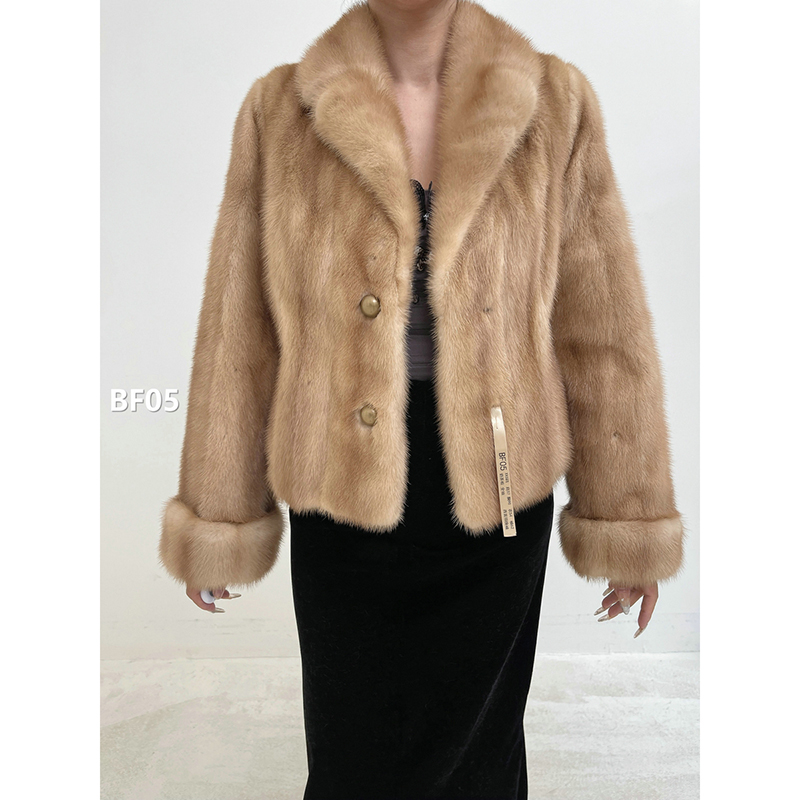 【BF05】XXS码 奶茶棕全抽水貂大衣外套（肩37胸90衣54袖62）