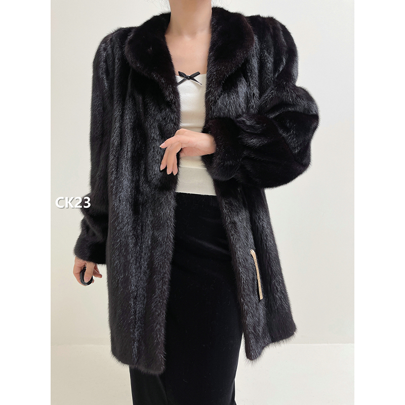 【CK23】XL码 本黑色全抽水貂大衣外套（肩42胸112衣81袖58）