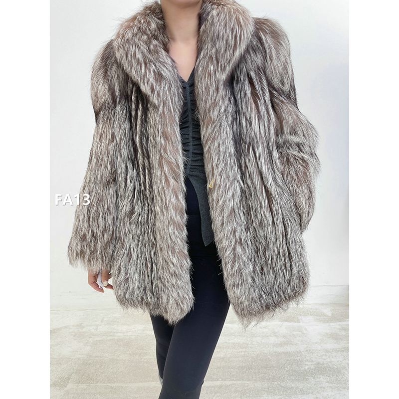【FA13】S码 银狐竖纹狐狸毛皮草外套（肩43胸104衣73袖58）