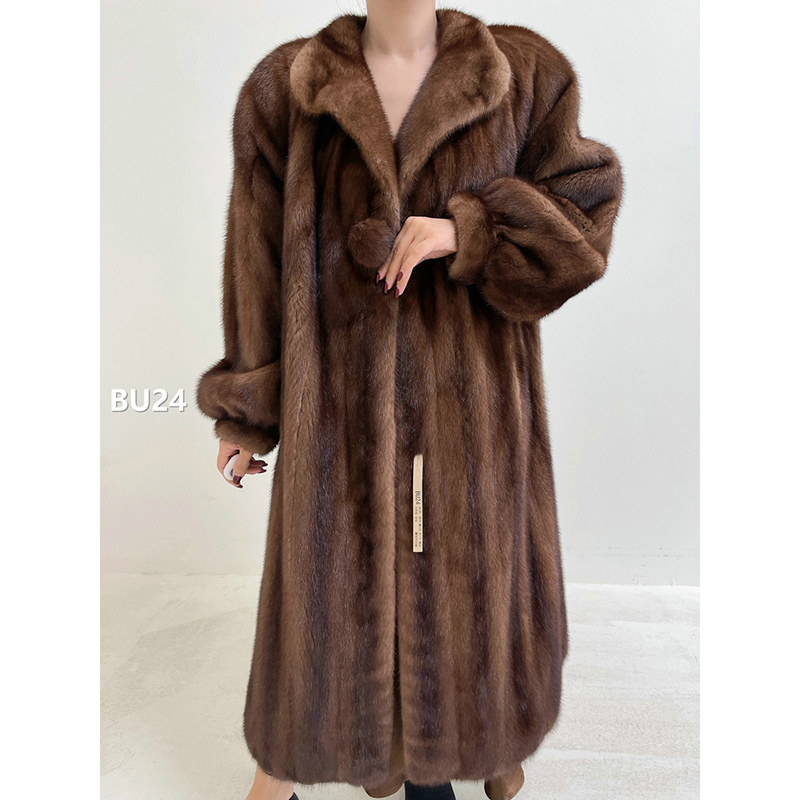 【BU24】3XL码 冷茶棕全抽水貂大衣外套（肩48胸130衣115袖60）