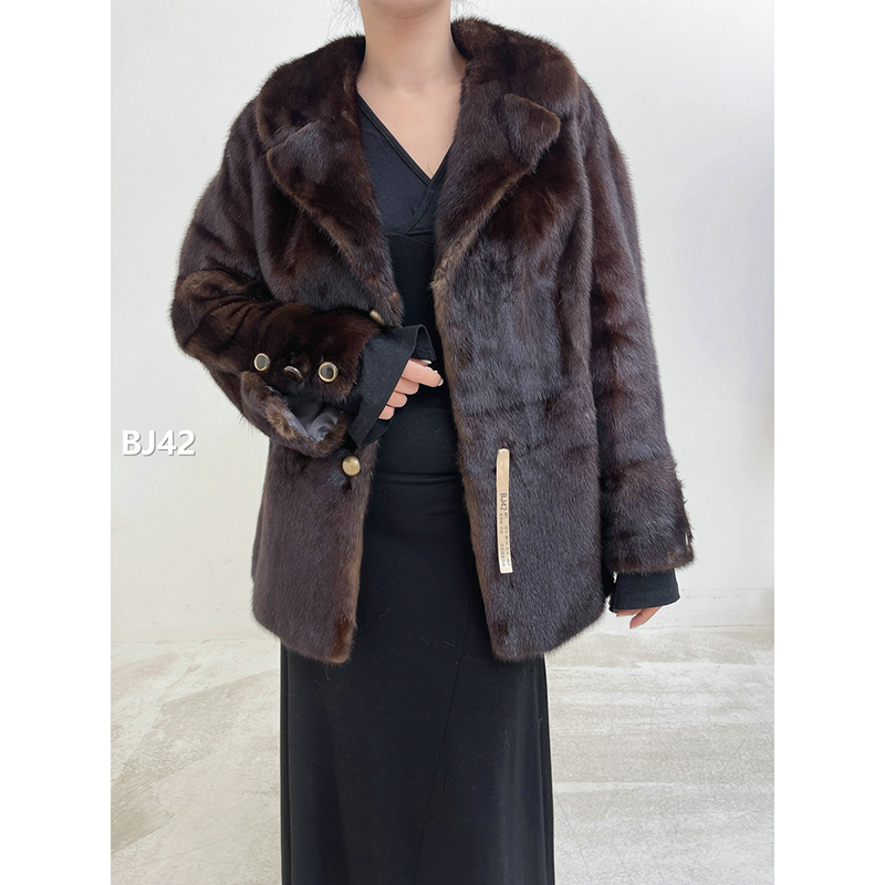 【BJ42】M码 老茶棕全抽水貂大衣外套（肩40胸104衣70袖59）