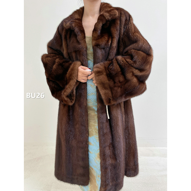 【BU26】3XL码 焦糖棕全抽水貂大衣外套（肩47胸120衣105袖63）