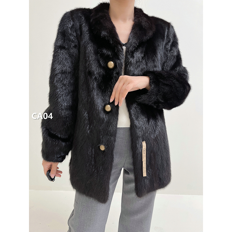 【CA04】S码 本黑色全抽水貂大衣外套（肩40胸102衣70袖57）