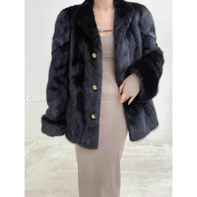 【CA89】M码 本黑色全抽水貂大衣外套（肩42胸104衣72袖62）
